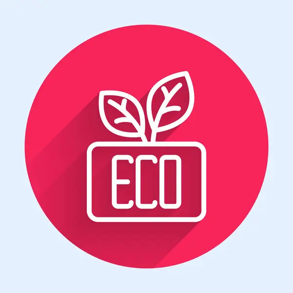 Fehér Vonal Leaf Eco Szimbólum Ikon Elszigetelt Hosszú Árnyék Háttér — Stock Vector