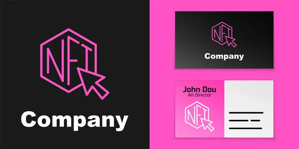 粉红线Nft数码密码艺术图标隔离在黑色背景 不可替换的象征 标志设计模板元素 — 图库矢量图片