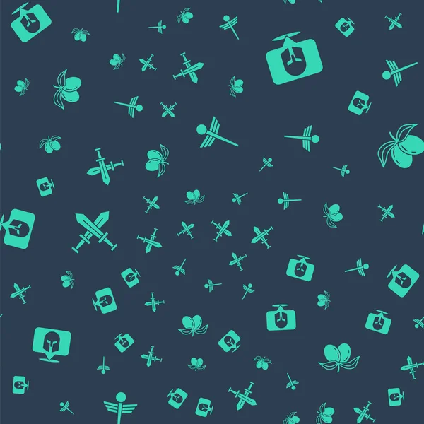 Caduceus yılan tıbbı, Yunan miğferi, çapraz ortaçağ kılıcı ve zeytin dalını kusursuz desenlere ayarlayın. Vektör.