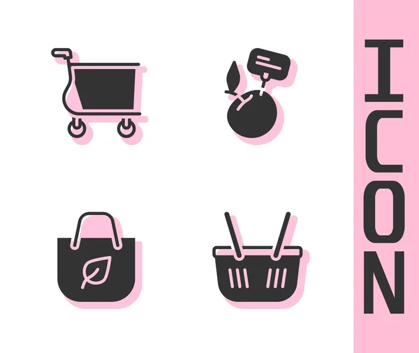 集购物篮 购物车 购物袋为一体 带有回收和超级市场食品标价图标 — 图库矢量图片