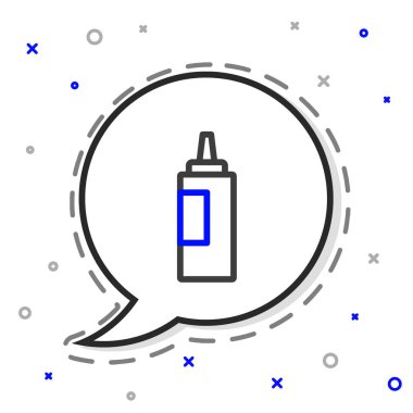 Çizgi sos şişesi simgesi beyaz arkaplanda izole edilmiş. Ketçap, hardal ve fast food için soslu mayonez şişeleri. Renkli taslak konsepti. Vektör.