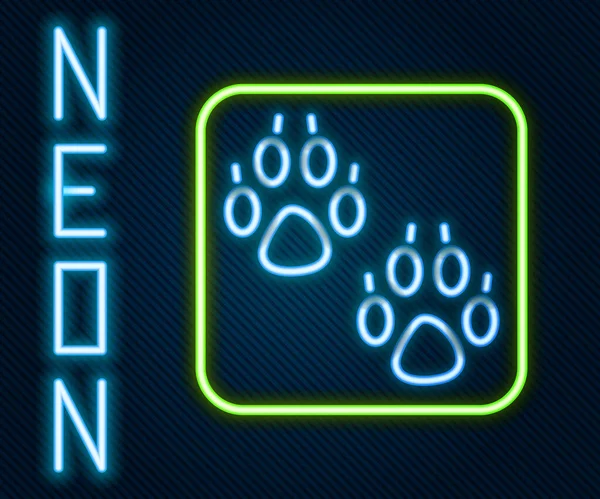 Λαμπερό Εικονίδιο Εκτύπωσης Neon Line Paw Που Απομονώνεται Μαύρο Φόντο — Διανυσματικό Αρχείο