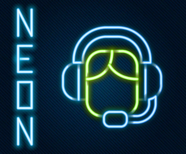 Ragyogó Neon Vonal Egy Headset Ikon Elszigetelt Fekete Háttérrel Támogató — Stock Vector