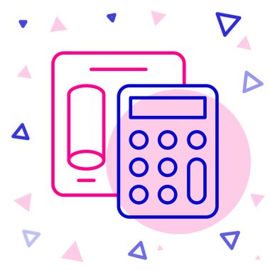 Satır Hesap Makinesi simgesi beyaz arkaplanda izole edildi. Muhasebe sembolü. İş hesaplamaları matematik eğitimi ve finans. Renkli taslak konsepti. Vektör.