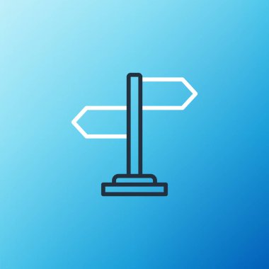 Line Road trafik tabelası. Mavi arkaplanda işaretleme simgesi izole edildi. İşaretçi sembolü. İzole sokak bilgi levhası. Yön tabelası. Renkli taslak konsepti. Vektör.