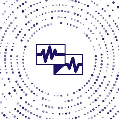 Beyaz arkaplanda kardiyogram simgesi olan mavi bilgisayar monitörü. Simge denetleniyor. Kalp atışı elle çizilmiş EKG monitörü. Soyut çember rastgele noktalar. Vektör.