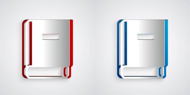 Kağıt kesiği Bilim Kitabı simgesi gri arkaplanda izole edildi. Kağıt sanatı tarzı. Vektör.