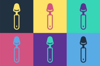 Pop Art Spoon simgesi renk arkaplanında izole edildi. Mutfak aletleri. Çatal bıçak seti. Vektör.