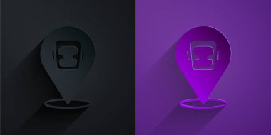 Paper cut Boxing helmet icon isolated on black on purple background. Paper art style. Vector.