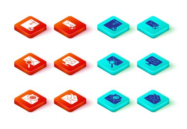 Posta ve e-posta Zarfını büyüteç konuşma kabarcığı kalkanı ile ayarla ve işaret simgesini kontrol et. Vektör.