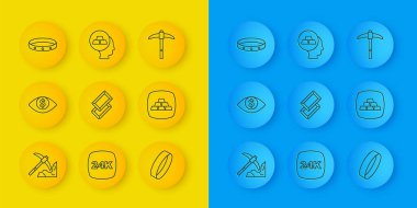 Altın Madencilik Gözü 'nü dolar çubuklarıyla belirleyin. Kazma ve ikon yüzükleri. Vektör.