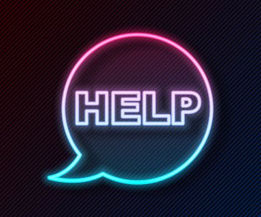 Metin içerikli parlayan neon hattı konuşma balonu siyah arkaplanda izole edilmiş bir simge. Vektör.