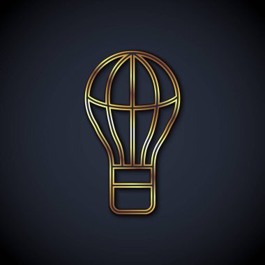 Altın çizgili sıcak hava balonu ikonu siyah arka planda izole edildi. Seyahat için hava taşımacılığı. Vektör.