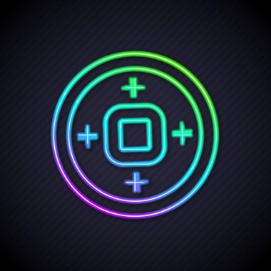 Parlayan neon hattı Çin Yuan para birimi sembolü simgesi siyah arkaplanda izole edildi. Bozuk para. Bankacılık işareti. Para sembolü. Vektör.