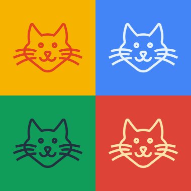 Pop sanat çizgisi kedi simgesi renk arkaplanında izole edildi. Vektör.