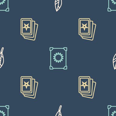 Hat Sihirli Tüy, üç tarot kartı ve dikişsiz desenler üzerine Eskiler 'in sihirli kitabı. Vektör.