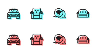 Wi-Fi kablosuz internet taksi koltuğu ve kanepe simgesini ayarla. Vektör.