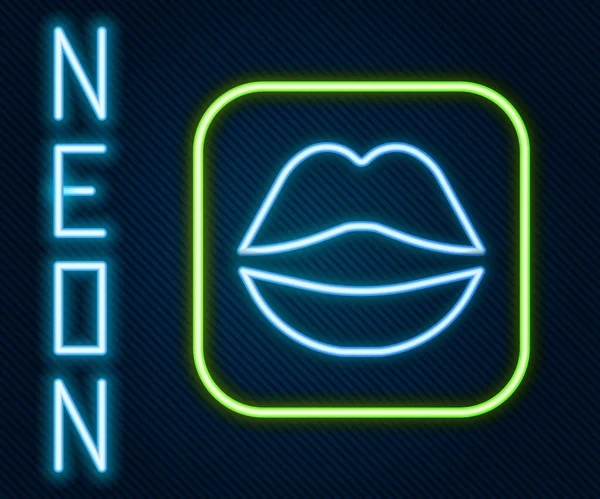 Gloeiende Neon Lijn Glimlachende Lippen Pictogram Geïsoleerd Zwarte Achtergrond Glimlach — Stockvector