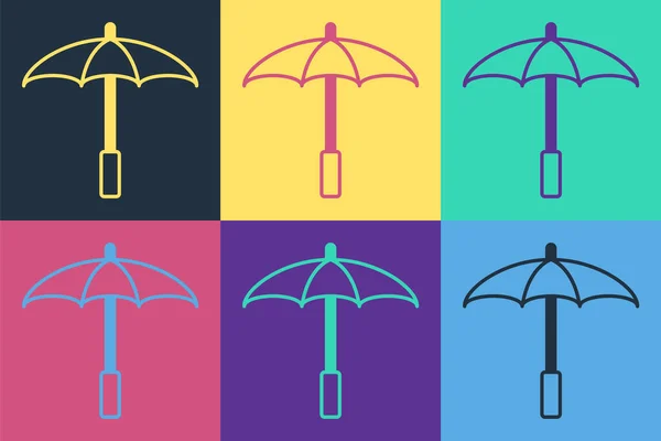 Pop Art Sonnenschirm Für Strandsymbol Isoliert Auf Farbigem Hintergrund Großer — Stockvektor