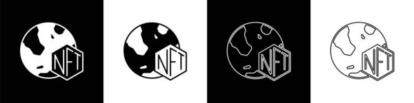 Set NFT Digital crypto art icon isolated on black and white background. Non fungible token. Vector.