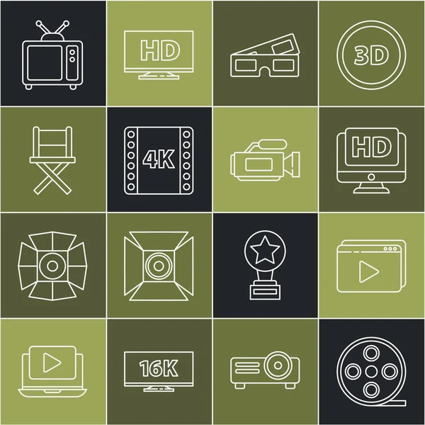 Set Line Filmspule Online Spielen Video Monitor Mit Kinobrille Filmband — Stockvektor