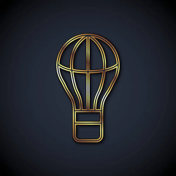 Gold Line Hot Air Balloon Icon Isolated Black Background Air — Stock Vector