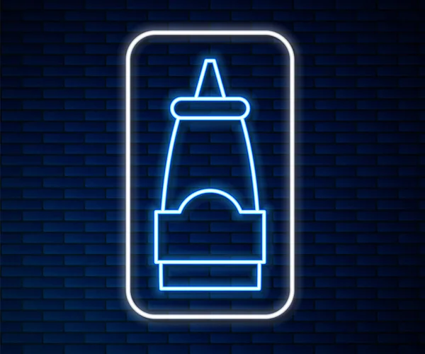 Glödande Neon Linje Sås Flaska Ikon Isolerad Tegel Vägg Bakgrund — Stock vektor
