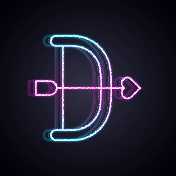 Glowing Neon Line Bow Arrow Icon Isolated Black Background Cupid — Stok Vektör