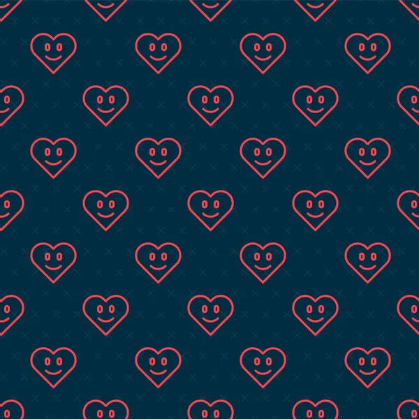 红线心形图标隔离无缝图案黑色背景 浪漫的象征连在一起 连在一起 激情和婚礼 情人节快乐 — 图库矢量图片