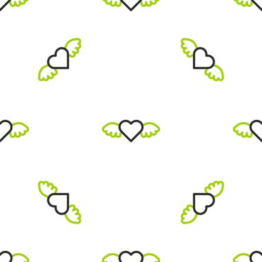 Kanat simgesine sahip Çizgi Kalbi beyaz arkaplanda kusursuz desen izole etti. Aşk sembolü. Sevgililer günün kutlu olsun. Vektör