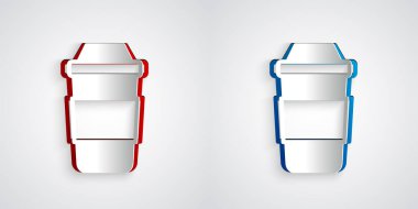 Kağıt kesiği çay ikonu gri arka planda izole edilmiş. Kağıt sanatı tarzı. Vektör