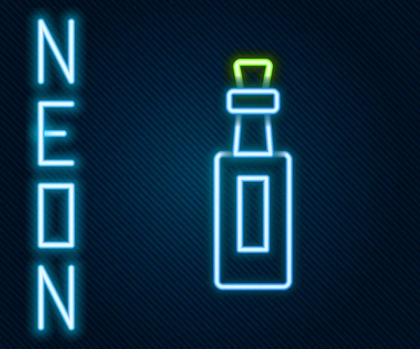 Gloeiende Neon Lijn Fles Olijfolie Pictogram Geïsoleerd Zwarte Achtergrond Kan — Stockvector