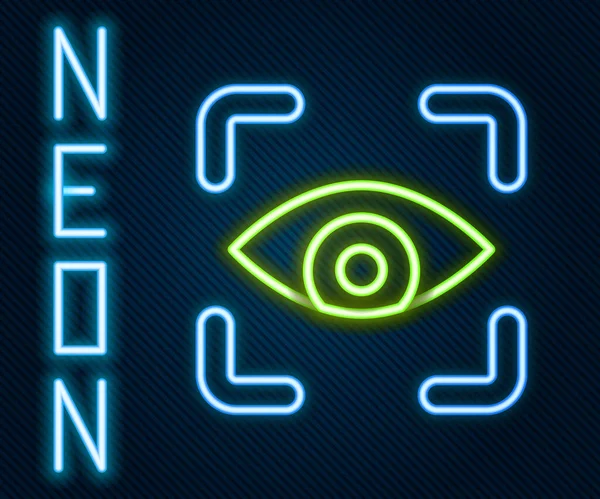 Glödande Neon Line Eye Scan Ikon Isolerad Svart Bakgrund Skannar — Stock vektor