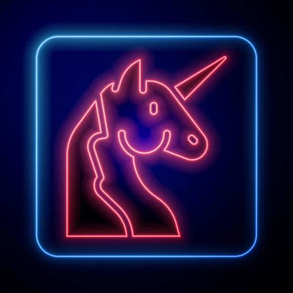 Parlayan Neon Unicorn Simgesi Siyah Arkaplanda Izole Edildi Vektör — Stok Vektör