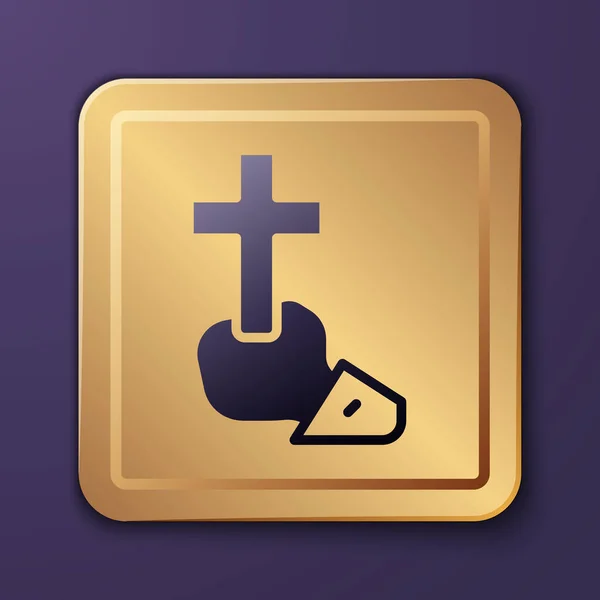 Ícone Cruz Cristã Roxo Isolado Fundo Roxo Cruzamento Botão Quadrado — Vetor de Stock