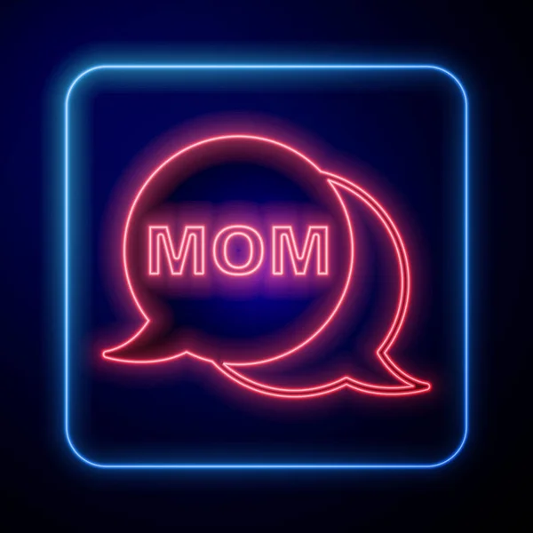 Leuchtende Neon Speech Bubble Mama Symbol Isoliert Auf Schwarzem Hintergrund — Stockvektor