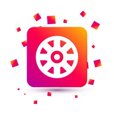 Beyaz arka planda izole edilmiş araba simgesi için beyaz alçı tekerleği. Kare renk düğmesi. Vektör