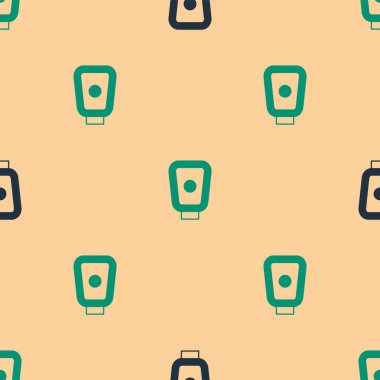 Green and black Boxing training paws icon isolated seamless pattern on beige background.  Vector