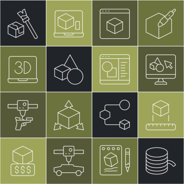 Satır Filament 'ı 3D yazıcı, Isometric küp, yazılım, temel geometrik şekiller ve simge olarak ayarla. Vektör