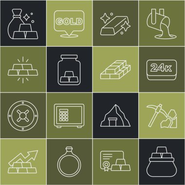 Altın külçeleri, altın madenciliği, 24 bin dolar ve kağıt para ikonu. Vektör