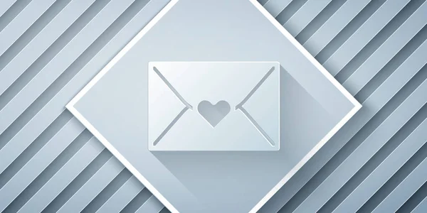 Paper Cut Envelope Valentine Heart Icon Isolated Grey Background Message — Stok Vektör