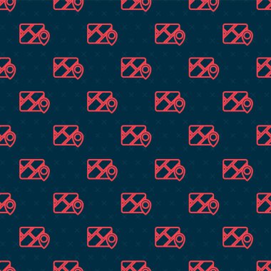 Şehir haritası yön bulma simgesinin kırmızı çizgi bilgileri siyah arkaplanda izole edilmiş. Mobil Uygulama Arayüzü tasarımı. Coğrafi konsept. Vektör.