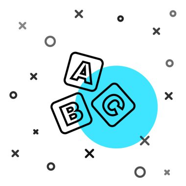 Siyah çizgi ABC blok simgesi beyaz arkaplanda izole edildi. A, B, C harfli alfabe küpleri. Rastgele dinamik şekiller. Vektör