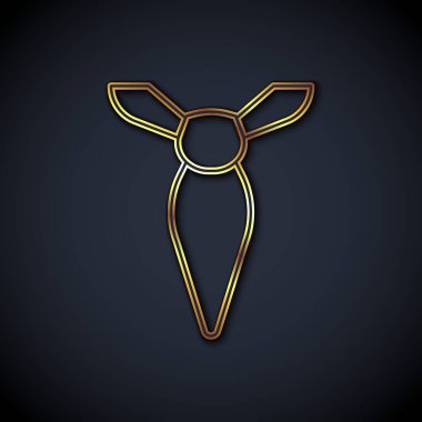 Altın çizgili kravat simgesi siyah arkaplanda izole edildi. Boyunbağı ve boyun bezi sembolü. Vektör