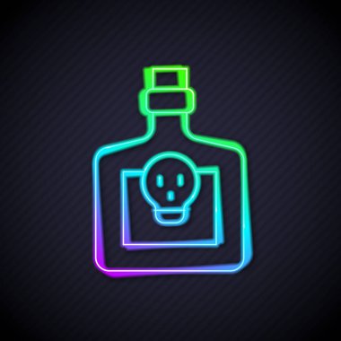 Siyah zemin üzerinde iksir ikonu olan parlak neon hattı şişesi. Sihirli iksirli matara. Mutlu Cadılar Bayramı Partisi. Vektör
