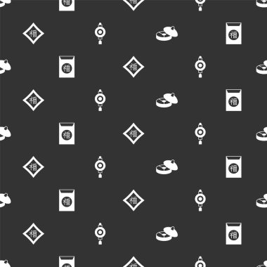 Çin çay seremonisini, yeni yılı ve kağıt feneri kusursuz desenlere ayarlayın. Vektör