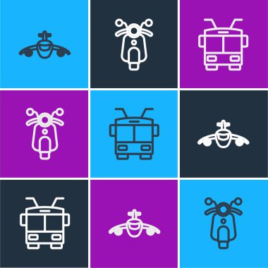 Uçak, Trolleybus ve Scooter ikonunu ayarlayın. Vektör