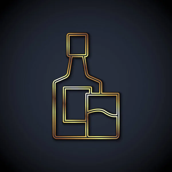 Золотая Линия Виски Бутылку Стеклянную Иконку Изолированы Черном Фоне Вектор — стоковый вектор