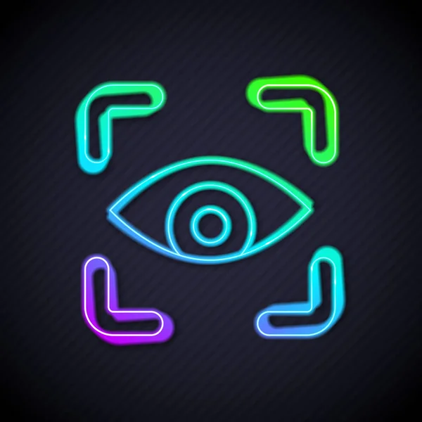 Gloeiende Neon Lijn Eye Scan Icoon Geïsoleerd Zwarte Achtergrond Scan — Stockvector