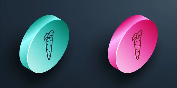 Isometric Line Carrot Icon Isolated Black Background Turquoise Pink Circle — Vector de stock